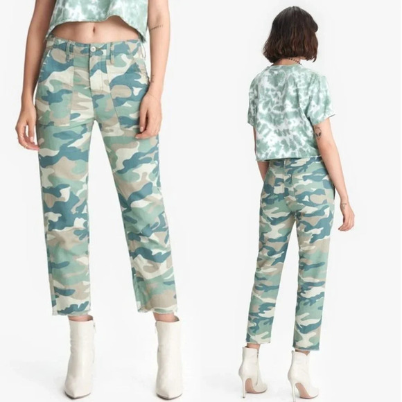 Mother Blue Green Camo The Shaker Chop Crop Pants Size 23 Raw-Edge Hem M… - Picture 1 of 10